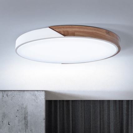 Brilagi - Dimmable LED Ceiling Light PILANA LED/60W/230V 3000-6500K Oak/White Ø 60 cm + Remote Control