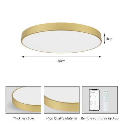 Brilagi - LED Dimmable Ceiling Light POOL SMART LED/100W/230V 3000-6000K 80 cm gold Wi-Fi Tuya + remote control