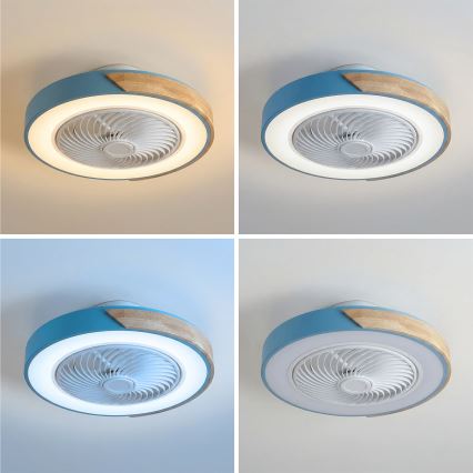 Brilagi - LED Dimmable Ceiling Light with Fan LED/38W/230V 3000-6500K Ø 50 cm Blue/Oak + Remote Control