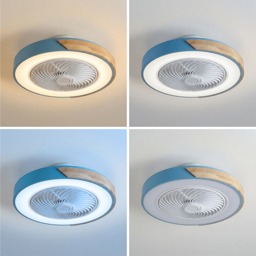 Brilagi - LED Dimmable Ceiling Light with Fan LED/38W/230V 3000-6500K Ø 50 cm Blue/Oak + Remote Control