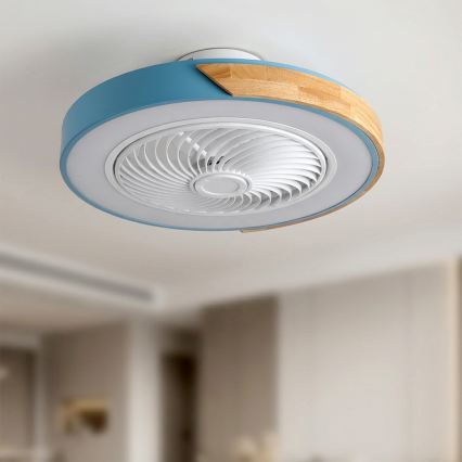 Brilagi - LED Dimmable Ceiling Light with Fan LED/38W/230V 3000-6500K Ø 50 cm Blue/Oak + Remote Control