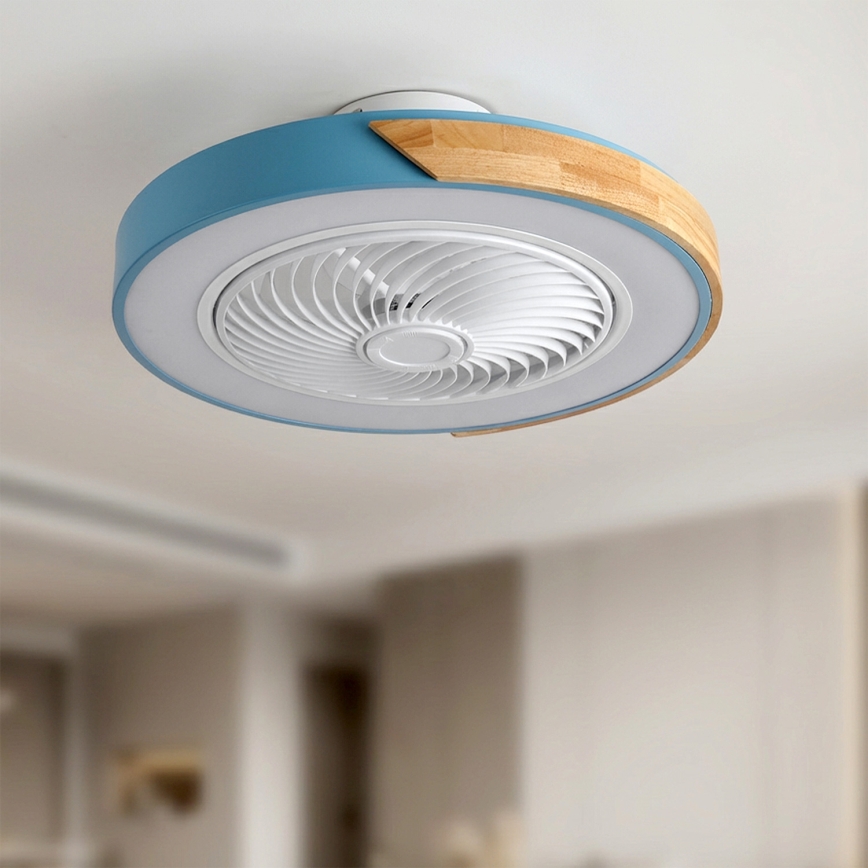 Brilagi - LED Dimmable Ceiling Light with Fan LED/38W/230V 3000-6500K Ø 50 cm Blue/Oak + Remote Control