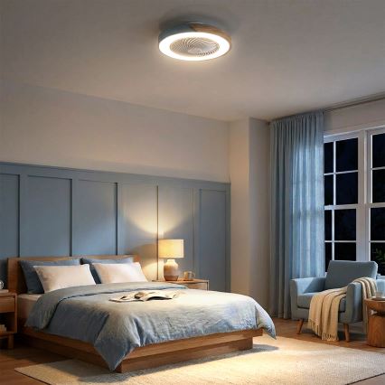 Brilagi - LED Dimmable Ceiling Light with Fan LED/38W/230V 3000-6500K Ø 50 cm Blue/Oak + Remote Control