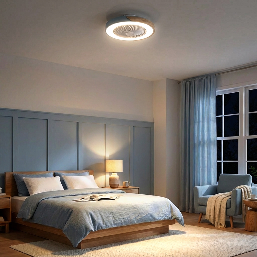 Brilagi - LED Dimmable Ceiling Light with Fan LED/38W/230V 3000-6500K Ø 50 cm Blue/Oak + Remote Control