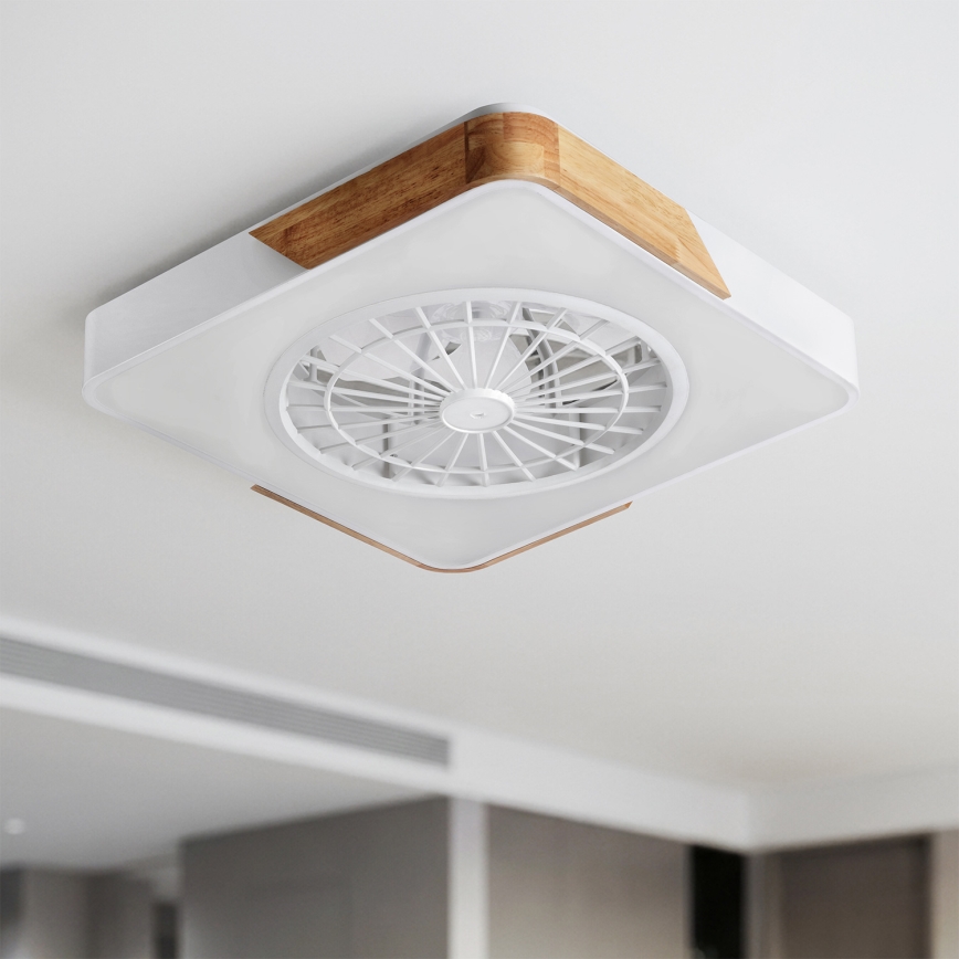 Brilagi - Dimmable LED ceiling light with fan LED/38W/230V 3000-6500K 3000-6500K 50x50 cm white/oak + remote control