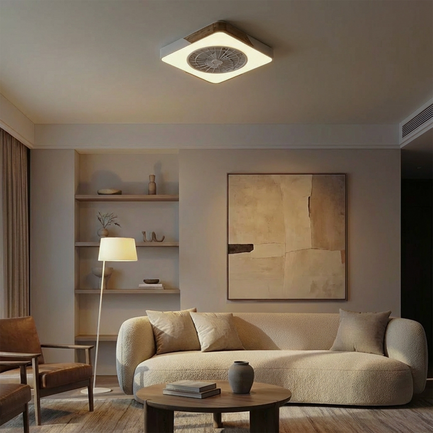 Brilagi - Dimmable LED ceiling light with fan LED/38W/230V 3000-6500K 3000-6500K 50x50 cm white/oak + remote control