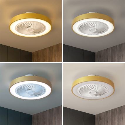Brilagi - Dimmable LED Ceiling Light with Integrated Fan LED/38W/230V 3000-6500K 3000-6500K Ø 50 cm Gold + Remote Control
