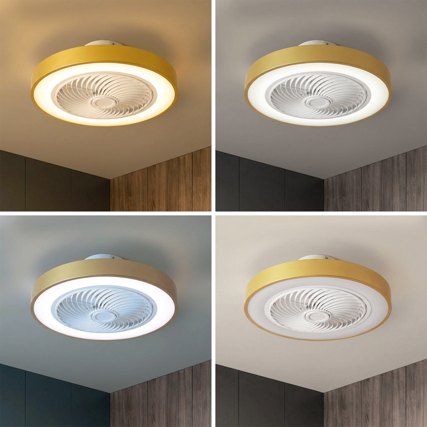 Brilagi - Dimmable LED Ceiling Light with Integrated Fan LED/38W/230V 3000-6500K 3000-6500K Ø 50 cm Gold + Remote Control