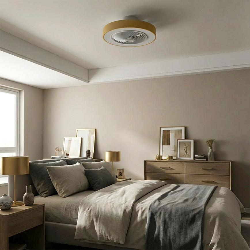 Brilagi - Dimmable LED Ceiling Light with Integrated Fan LED/38W/230V 3000-6500K 3000-6500K Ø 50 cm Gold + Remote Control