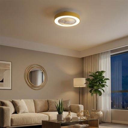 Brilagi - Dimmable LED Ceiling Light with Fan LED/38W/230V 3000-6500K Ø 50 cm Gold + Remote Control