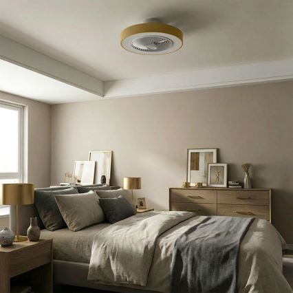 Brilagi - Dimmable LED Ceiling Light with Fan LED/38W/230V 3000-6500K Ø 50 cm Gold + Remote Control