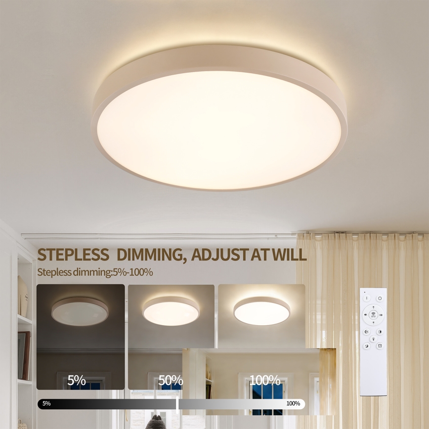 Brilagi - GLASS POOL DOUBLE Dimmable LED Ceiling Light/48W/230V 3000-6000K 40 cm Beige + Remote Control