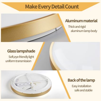 Brilagi - Dimmable LED ceiling light GLASS POOL DOUBLE LED/80W/230V 3000-6000K 60 cm gold + remote control