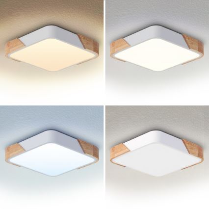 Brilagi - Dimmable LED ceiling light PILANA LED/48W/230V 3000-6500K oak/white 42x42 cm + remote control