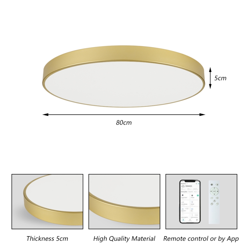 Brilagi - LED Dimmable Ceiling Light POOL SMART LED/100W/230V 3000-6000K 80 cm Gold Wi-Fi Tuya + Remote Control