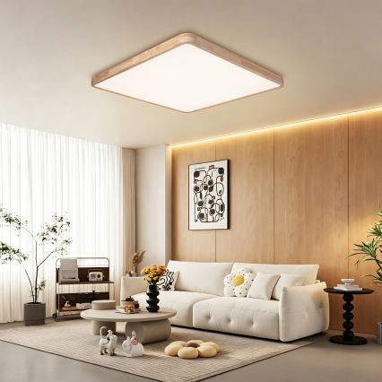 BRILAGI - LED Dimmable Ceiling Light WOODLINE SQUARE LED/180W/230V 3000-6000K Oak 100x100 cm + Remote Control