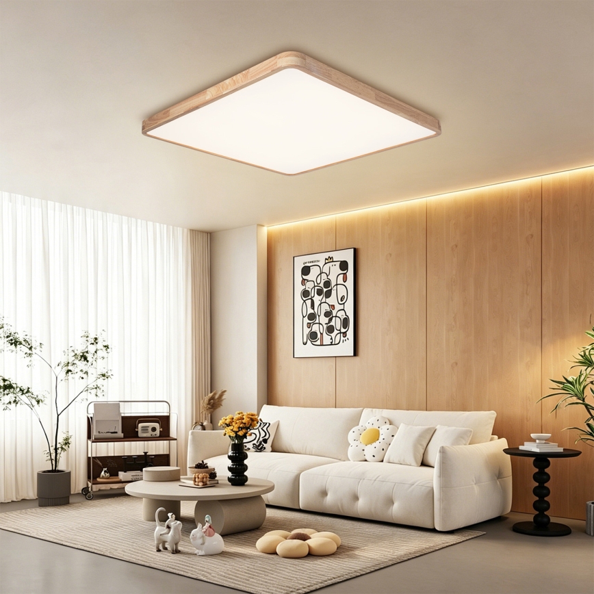 BRILAGI - LED Dimmable Ceiling Light WOODLINE SQUARE LED/180W/230V 3000-6000K Oak 100x100 cm + Remote Control