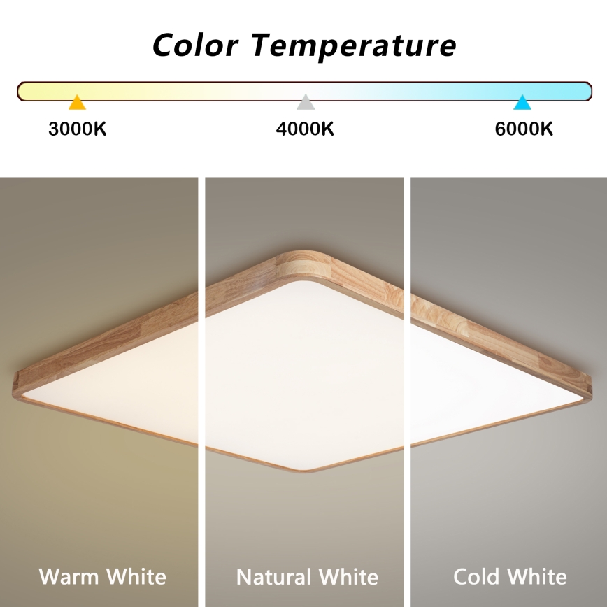 BRILAGI - LED Dimmable Ceiling Light WOODLINE SQUARE LED/180W/230V 3000-6000K Oak 100x100 cm + Remote Control