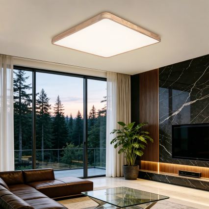 BRILAGI - LED Dimmable Ceiling Light WOODLINE SQUARE LED/180W/230V 3000-6000K Oak 100x100 cm + Remote Control