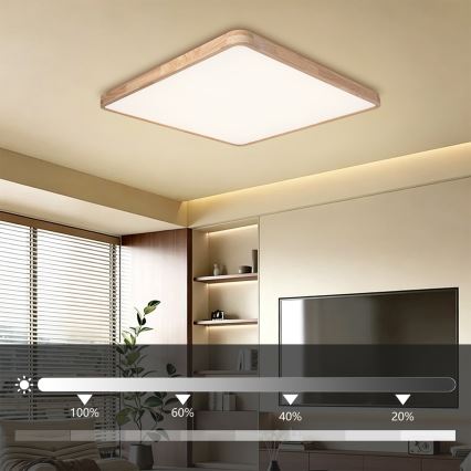 BRILAGI - LED Dimmable Ceiling Light WOODLINE SQUARE LED/180W/230V 3000-6000K Oak 100x100 cm + Remote Control