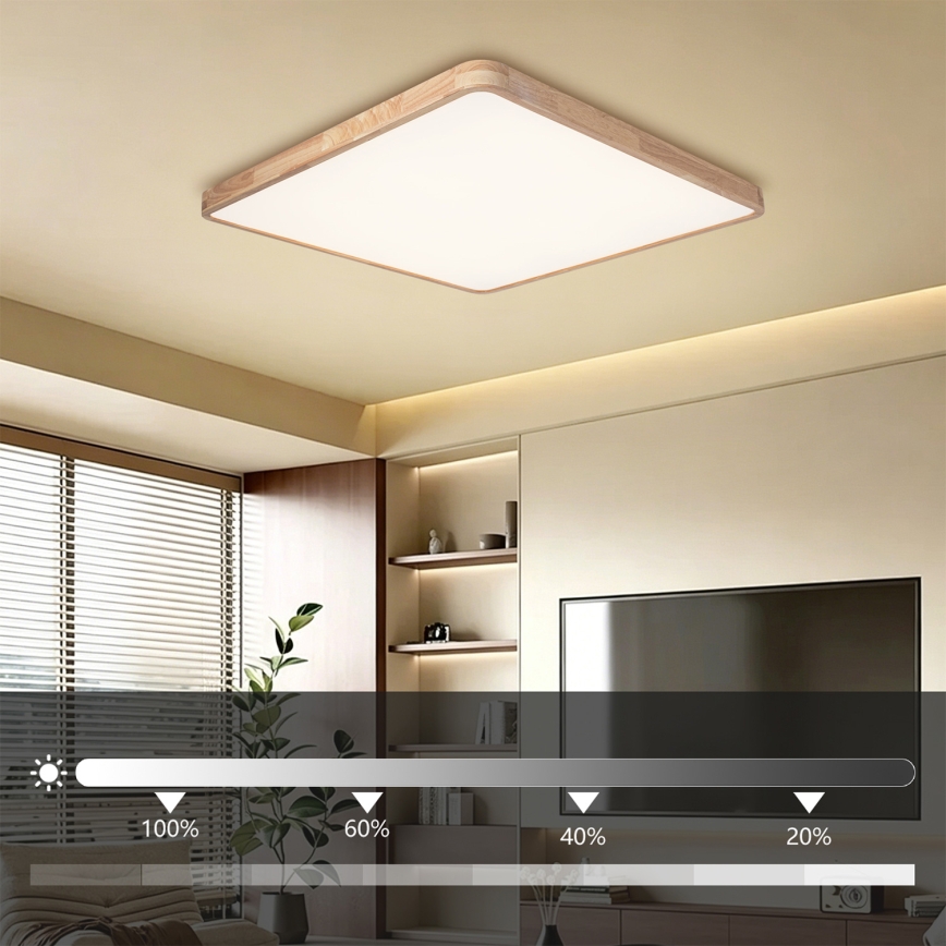 BRILAGI - LED Dimmable Ceiling Light WOODLINE SQUARE LED/180W/230V 3000-6000K Oak 100x100 cm + Remote Control