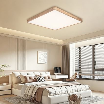 BRILAGI - LED Dimmable Ceiling Light WOODLINE SQUARE LED/180W/230V 3000-6000K Oak 100x100 cm + Remote Control
