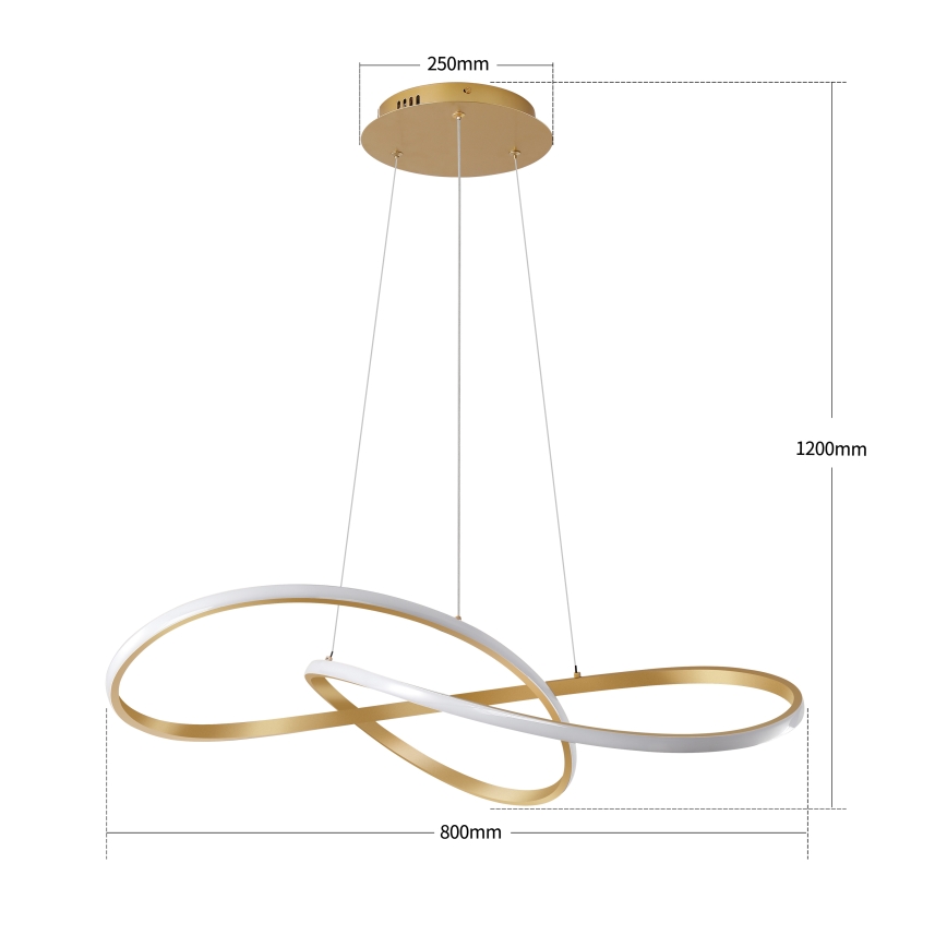 Brilagi - LED Dimmable Cable Pendant Chandelier INFINITY LED/80W/230V 3000-6000K 80x80 cm Gold + Remote Control