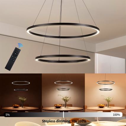 Brilagi - PORTOFINO LED dimmable cable pendant LED/98W/230V 3000-6000K Ø80 cm black + remote control