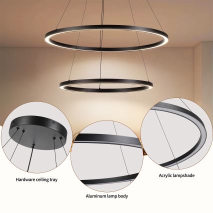 Brilagi - PORTOFINO LED dimmable cable pendant LED/98W/230V 3000-6000K Ø80 cm black + remote control