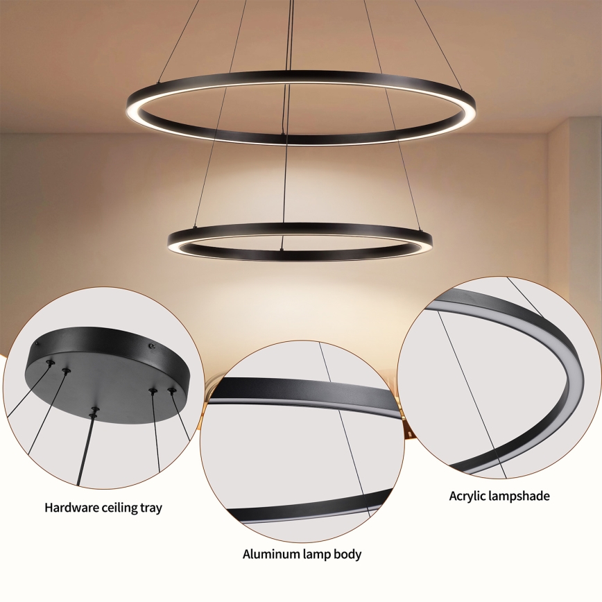 Brilagi - PORTOFINO LED dimmable cable pendant LED/98W/230V 3000-6000K Ø80 cm black + remote control