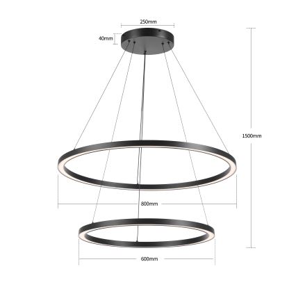 Brilagi - PORTOFINO LED dimmable cable pendant LED/98W/230V 3000-6000K Ø80 cm black + remote control