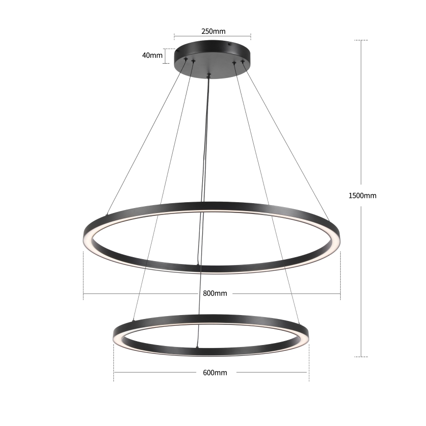 Brilagi - PORTOFINO LED dimmable cable pendant LED/98W/230V 3000-6000K Ø80 cm black + remote control