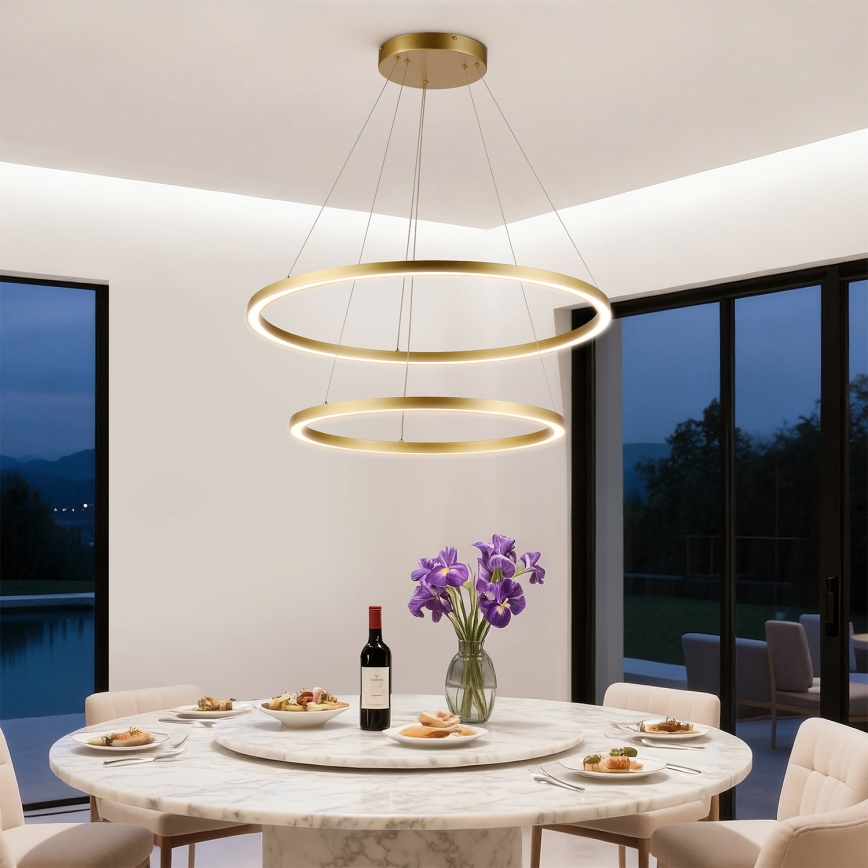Brilagi - PORTOFINO LED dimmable cable-suspended chandelier, 98W/230V, 3000–6000K, Ø80 cm, gold + remote control
