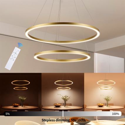 Brilagi - PORTOFINO LED dimmable cable-suspended chandelier, 98W/230V, 3000–6000K, Ø80 cm, gold + remote control