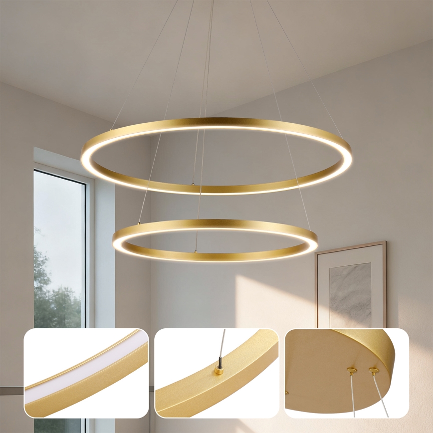 Brilagi - PORTOFINO LED dimmable cable-suspended chandelier, 98W/230V, 3000–6000K, Ø80 cm, gold + remote control