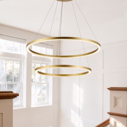 Brilagi - PORTOFINO LED dimmable cable-suspended chandelier, 98W/230V, 3000–6000K, Ø80 cm, gold + remote control
