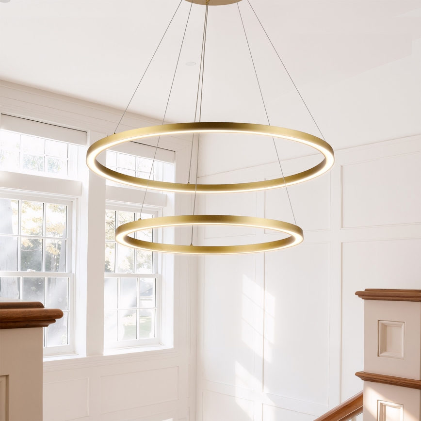 Brilagi - PORTOFINO LED dimmable cable-suspended chandelier, 98W/230V, 3000–6000K, Ø80 cm, gold + remote control