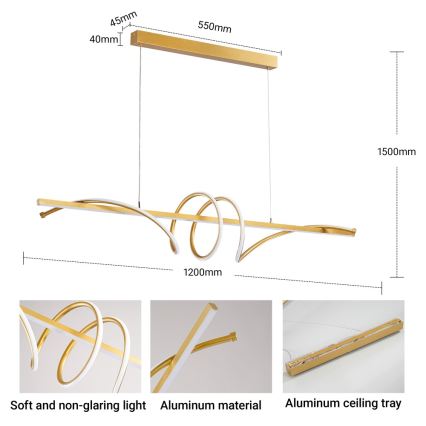 BRILAGI - Dimmable LED cable-hung pendant SIGNATURE LED/50W/230V 3000-6000K 120 cm gold + remote control