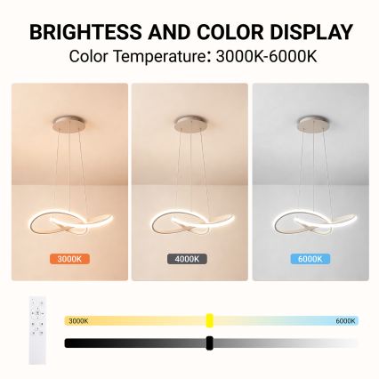 BRILAGI - INFINITY Dimmable LED Pendant on Cable, 55W/230V, 3000–6000K, 50×50 cm, beige + remote control