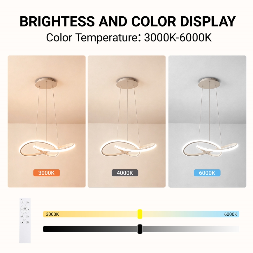BRILAGI - INFINITY Dimmable LED Pendant on Cable, 55W/230V, 3000–6000K, 50×50 cm, beige + remote control