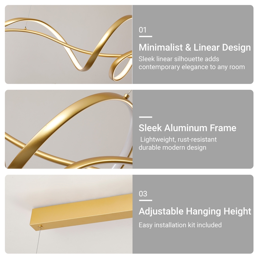 BRILAGI - LED Dimmable Cable Pendant SIGNATURE LED/55W/230V 3000-6000K 120x23 cm gold + remote control