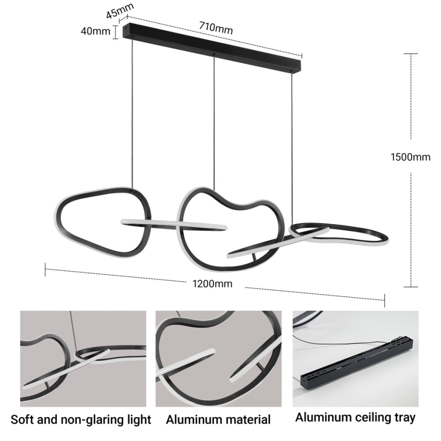 BRILAGI - LED Dimmable pendant light on cable SIGNATURE LED/80W/230V 3000-6000K 120x25 cm black + remote control