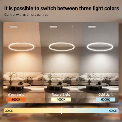 Brilagi - PORTOFINO LED dimmable cable pendant LED/60W/230V 3000-6000K Ø 80 cm white + remote control