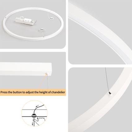 Brilagi - PORTOFINO LED dimmable cable pendant LED/60W/230V 3000-6000K Ø 80 cm white + remote control