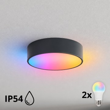 BRILAGI - Dimmable LED RGBW Bathroom Ceiling Light CLARE 2xE27/12W/230V Ø 30 cm anthracite IP54