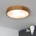 BRILAGI - Dimmable LED RGBW Ceiling Light CARVALHO 3xE27/12W/230V 2700-6500K Oak Ø 47.5 cm