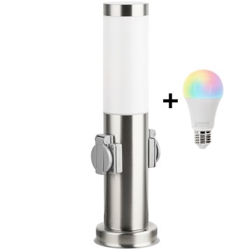 Brilagi - Dimmable LED RGBW Outdoor Lamp with 2 Sockets 1xE27/15W/230V 2700-6500K IP44 40 cm Matte Chrome