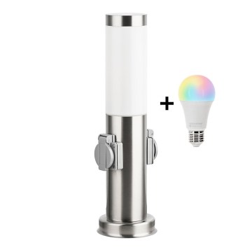 Brilagi - Dimmable LED RGBW Outdoor Lamp with 2 Sockets 1xE27/9W/230V 2700-6500K IP44 40 cm Matte Chrome