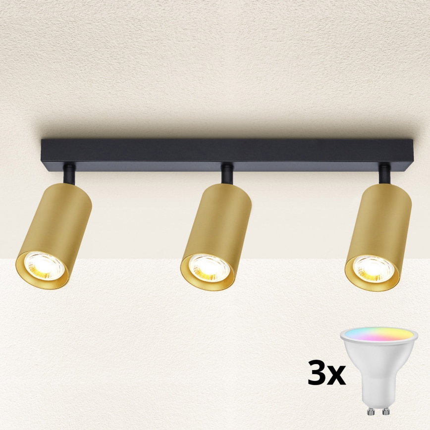Brilagi - Dimmable LED RGBW spotlight SELE GOLDEN 3xGU10/6,5W/230V 2700-6500K black/gold