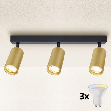 Brilagi - Dimmable LED RGBW Spotlight SELE GOLDEN 3xGU10/6W/230V 3000K Black/Gold + Remote Control